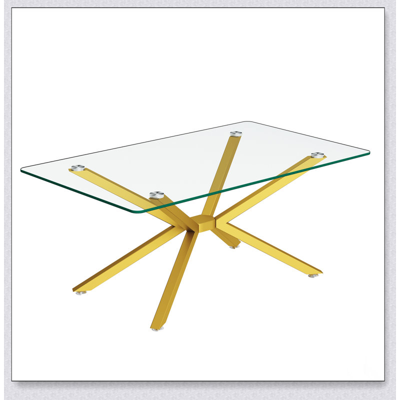 Table basse rectangulaire en verre trempé de 39,37 pouces avec pieds élégants en métal doré, parfaite pour les salons modernes