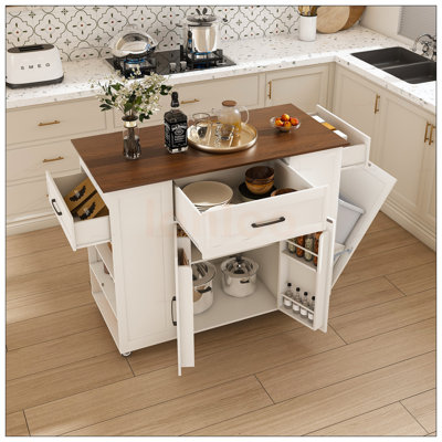Rustic Kitchen Island On Wheels With Storage, Power Outlet, And Adjustable Shelf For Versatile Home Use