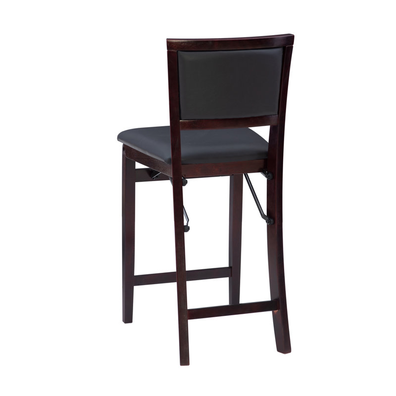 Phaedra Foldable Counter / Bar Stool with Upholstered Seat & Back, Espresso  Faux Leather, Counter Stool (24" Seat Height)