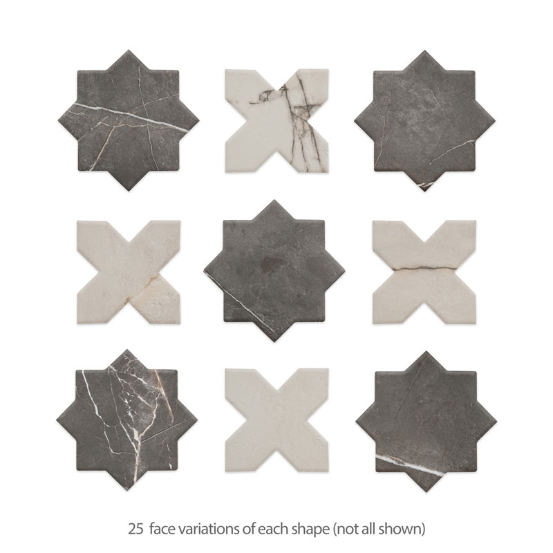 Istanbul Star with Cross 6 In. X 12 In. Porcelain Floor And Wall Tile Kit, Black/White
