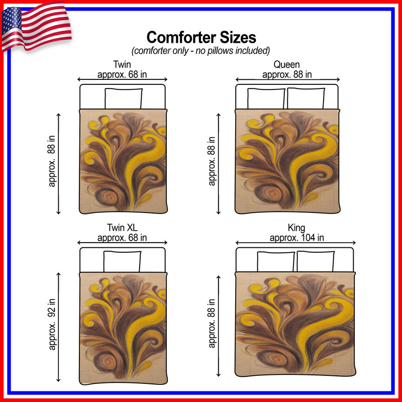 Brown Yellow Swirls Comforter, Queen