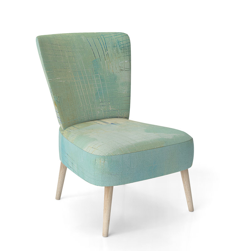 Upholstered Floral Side Chair - Modern floral Accent Chair, Geometric Green Polyester Blend 2