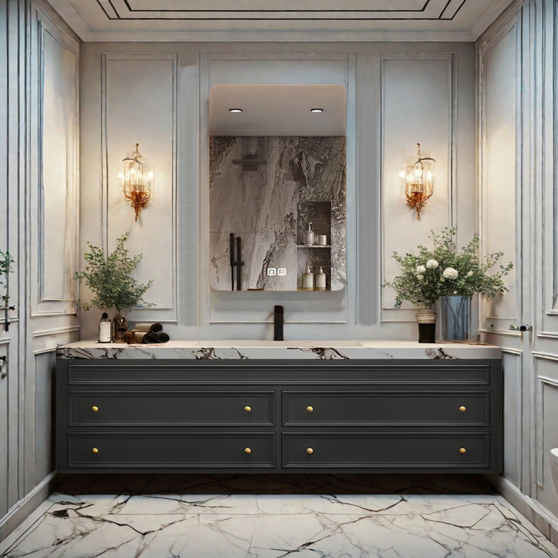 French modern rock plate bathroom cabinet, 19.68" H x 59.05" W x 19.68" D