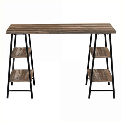 Desks, 48” Industrial Computer Desk with 4 Storage Shelves, Natural Laminate Top, White Metal Legs | Natural | Metal