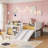 Low Loft Bed For Kids With Slide, Movable Bookshelf Storage, And Full-Length Guardrails-1143861942