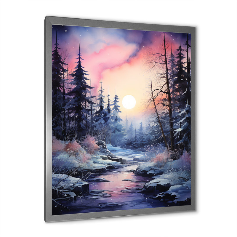 «Pine Tree Winter Twilight I» sur toile, H 32 po x l 24 po x P 1 po, Cadre photo argenté