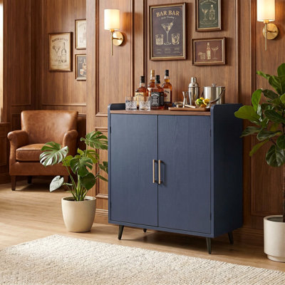 31.5'' W×19'' D Mid-Century Style Home Bar Cabinet With Doors, Indoor Mini Bar With Storage For Living Room & Office, Wooden Bar Stand With Wine Rack, Buffet Cabinet For Kitchen & Dining Room