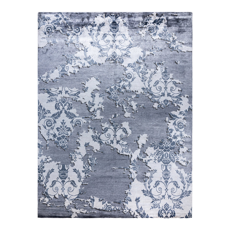 Tapis moderne noué à la main de conception unique - gris, 9 pi 3 po x 12 pi 3 po Modern