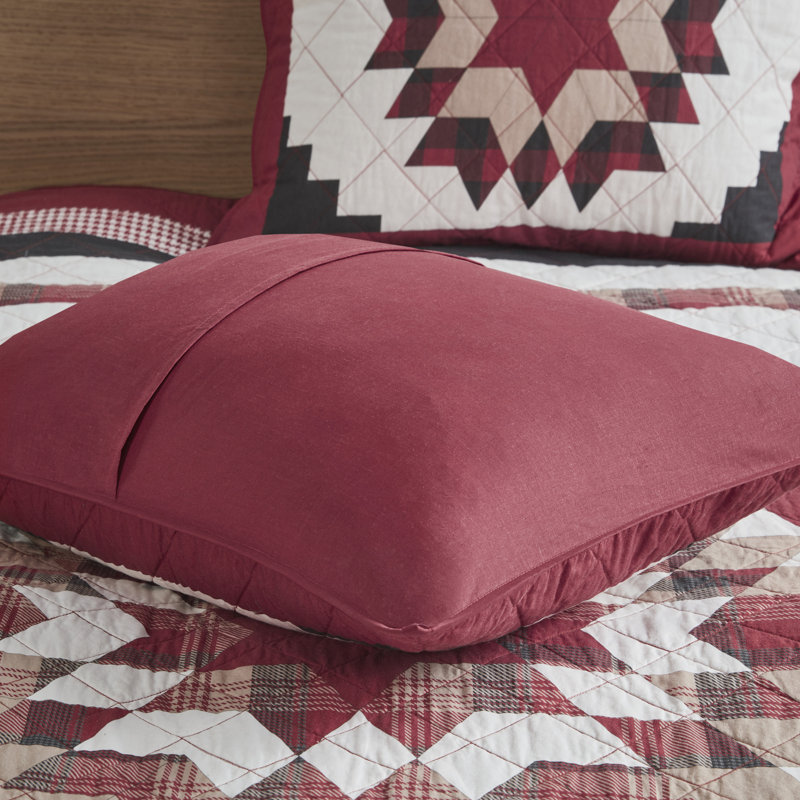 King Red Cotton Quilt Set with Medallion Design