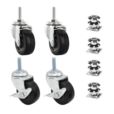1in. Square Metal Double Star Caster Insert 2 With Brakes and 2 Without Brakes