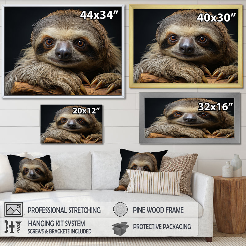 Cute Sloth Portrait - Sloth Wall Art, Gold Floater Framed, 30" H x 40" W
