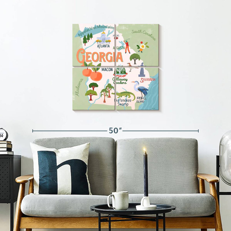 Aliaz State Maps - Georgia Attractions, 26" H x 26" W