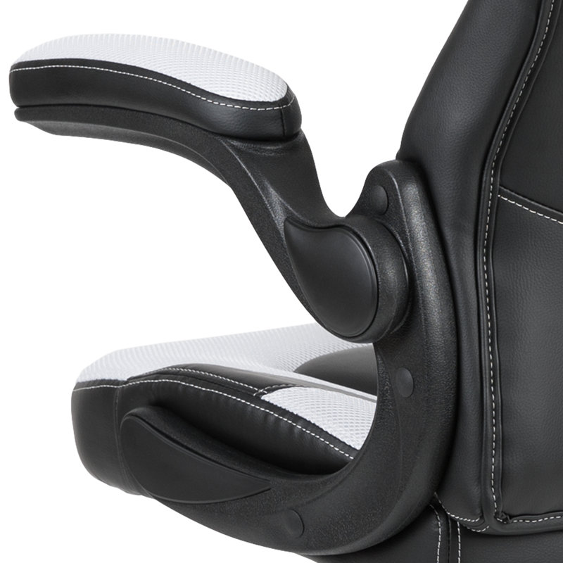 Ergonomic Adjustable Swivel Computer Gaming Chair with Flip-up Arms, White/Black