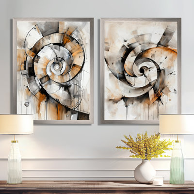 «Fractured Spiral of Copper Elements I - Abstract Spirals», art mural sur toile 2 pièces