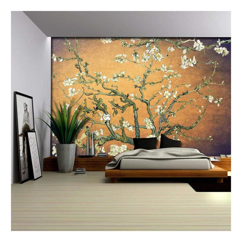 Almond Blossom Vincent Van Gogh, Floral Mural, Vintage Boho Removable Contact Paper, L 96 po x L 66 po, Jaune / Mauve