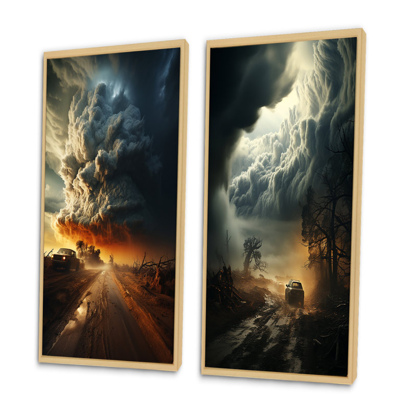 «Storm Mystical Cyclone I», 2 pièces, Encadrement brun, H 24 po x l 20 po