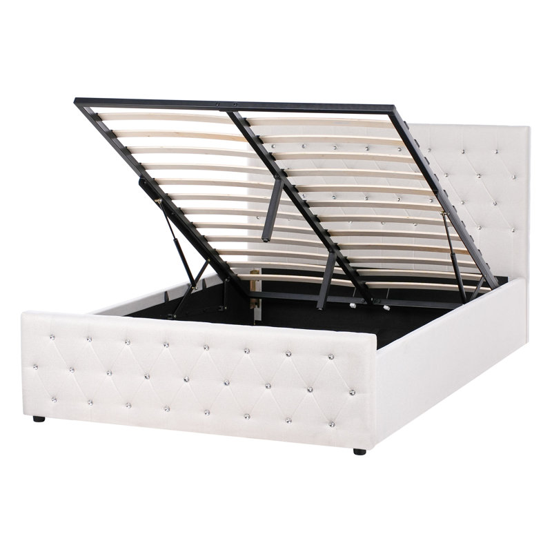 Amiens Upholstered Ottoman Storage Bed, Beige, European Double (140 x 200 cm)