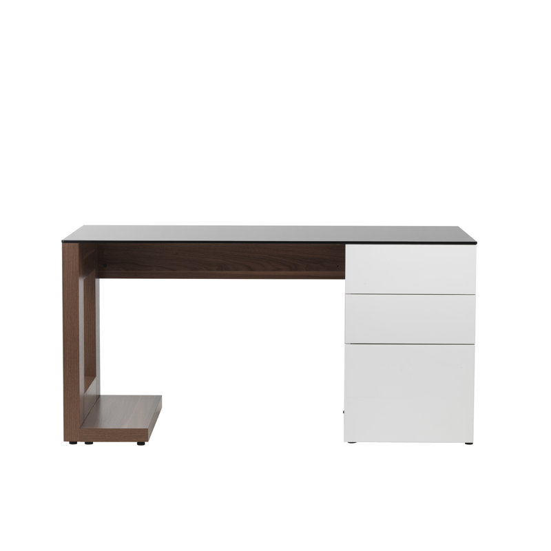 Glass Top Solid Wood Base Writing Desk