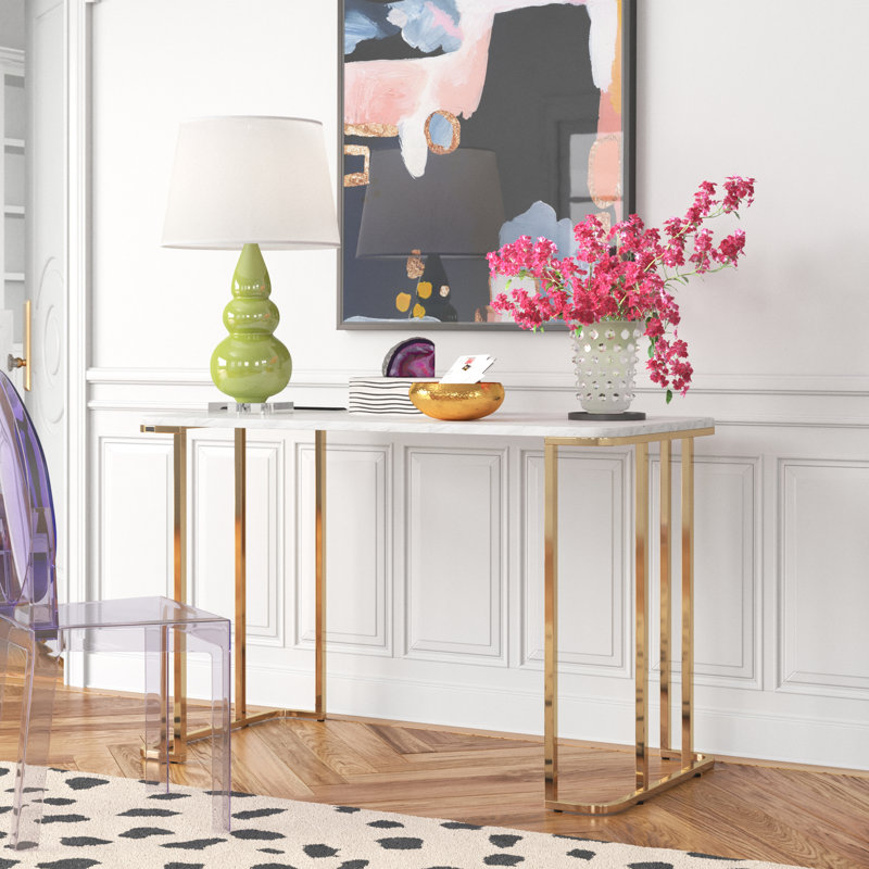 Anya Metal Base Writing Desk with Power Outlet, White