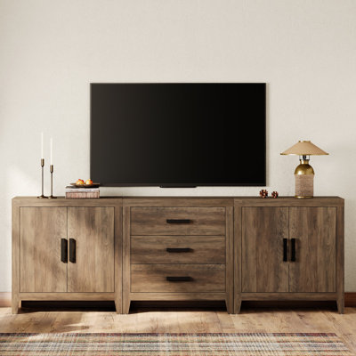 Meuble télé pour téléviseur de 85 po ou moins, ensemble de divertissement modulaire 3 pièces avec tiroirs et portes, console média de salon, chambre à coucher, cinéma maison, brun