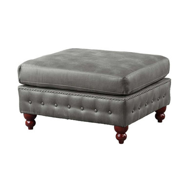 1pièce repose-pieds de cocktail gris ardoise en similicuir respirant capitonné clouté pieds en bois meubles de salon