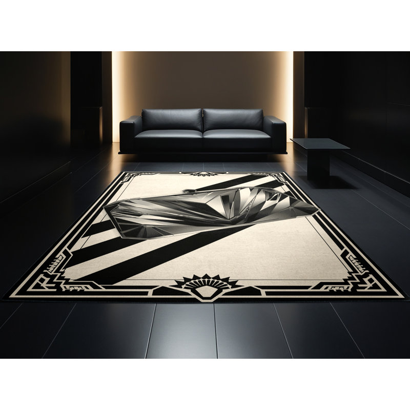 Tapis beige lavable à la machine à motif géométrique art déco Bishopston, 2 x 4