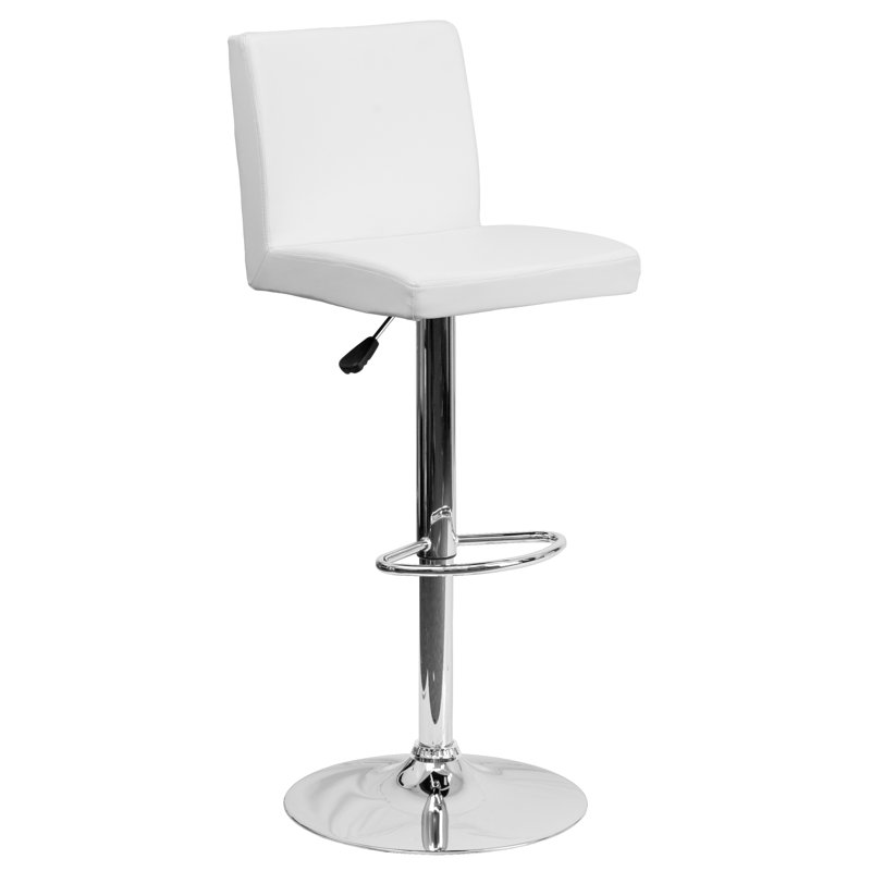 Nobles Contemporary Adjustable Height Barstool with Panel Back and Chrome Base, White