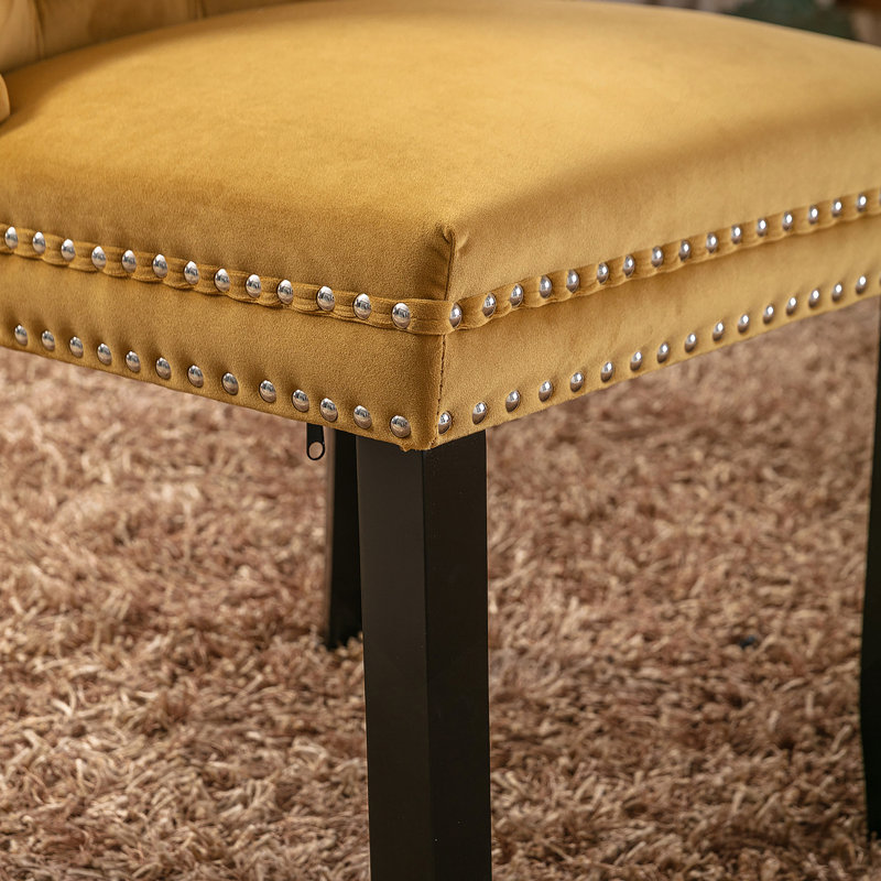 Chaise en velours moelleux avec garniture cloutée, Doré, Noir