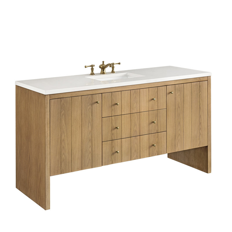 Hudson 60'' W Single Vanity, White Zeus, 8" Widespread, Light Natural Oak
