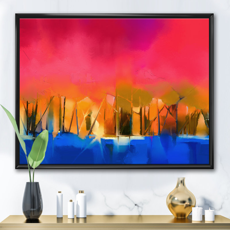 «Landscape Pendant Red Sunset Autumn Impression», reproduction d'impression sur toile, H 36 po x l 46 po x P 1,5 po