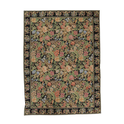 High-Quality Hand-Knotted Beige/Black/Green Area Rug