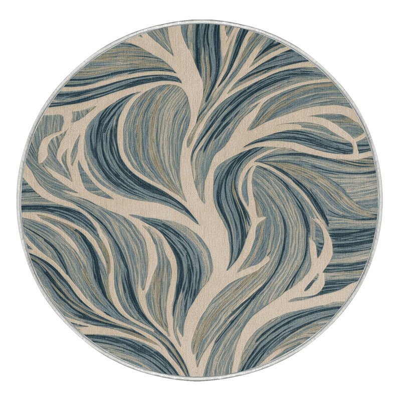 Machine Washable Nature Green Area Rug, Round 6'