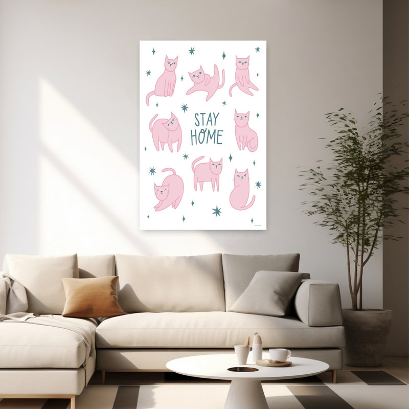 Stay Home Cats Whimsical Abstract Contemporary Cat Architecture Landscape Wall Art Print 1 Piece Wrapped Canvas Wall Art