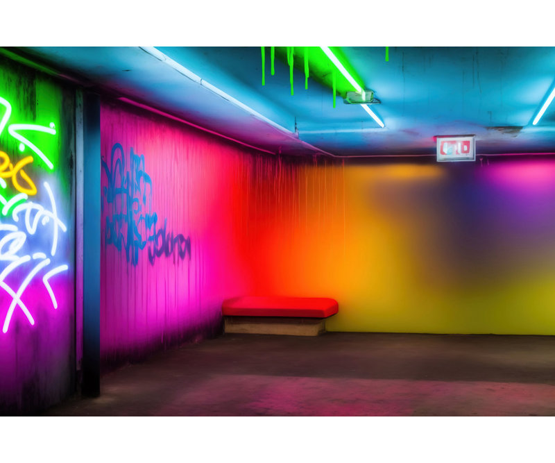 «Subway Neon Graffiti Room2» par Stephen Chambers, impression sur toile tendue, L 18 po x H 15 po