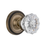 Clear Crystal Interior Mortise Door Knob with Rope Rosette