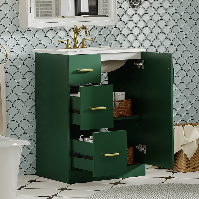 Meuble-lavabo moderne 24 po avec lavabo, petite armoire avec 2 tiroirs, porte à fermeture en douceur, lavabo encastré