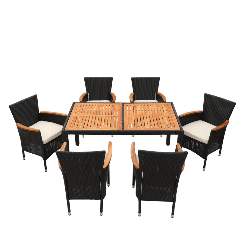 Ensemble repas extérieur pour 6 personnes Anella, H 29 po x l 59 po x P 35,4 po, Noir, noir, noir, noir