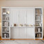 Grand lit escamotable avec bureau et bibliothèque, blanc