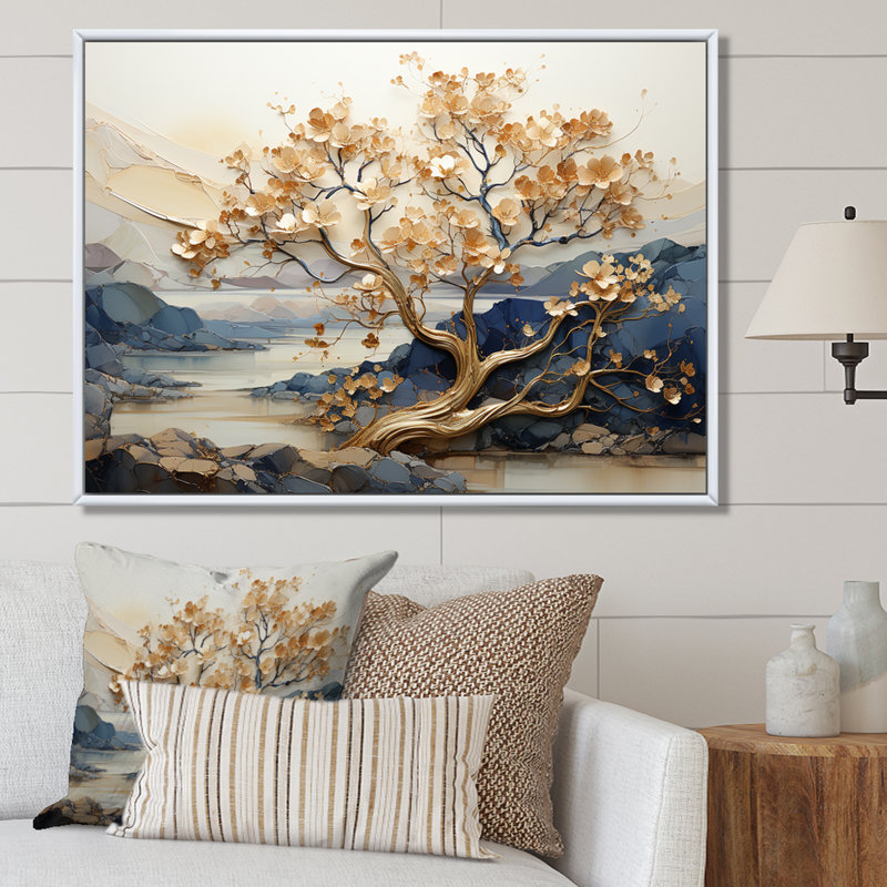 «Gilded Beauty Maple Tree I», art mural sur toile érable, Cadre naturel flottant, H 30 po x l 40 po x P 1,5 po