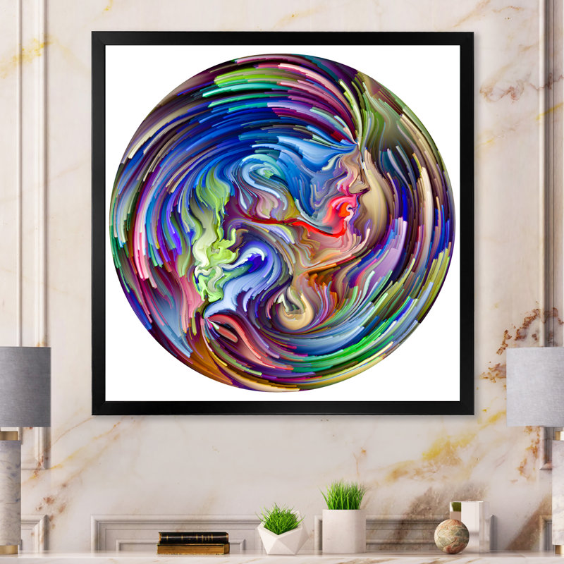 Cercle coloré de couleur liquide - impression sur toile encadrée, Cadre photo noir, H 16 po x l 16 po x P 1 po