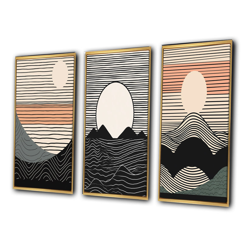 «Simple Horizon», 3 pièces sur toile, Cadre flottant doré, H 32 po x l 48 po