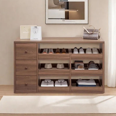 Solid Wood Display Case with Drawers and Pull-Out Trays, Brown