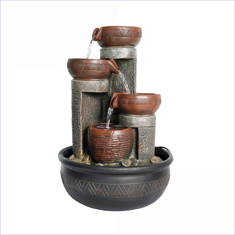 Fountains | 4-Tier Indoor Tabletop Waterfall Fountain with LED Lights, for Home Office Kitchen Decor | Resin | Waterfall