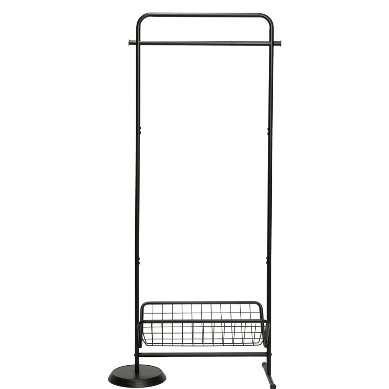Black Steel Swivel Clothing Rack with Basket Shelf
