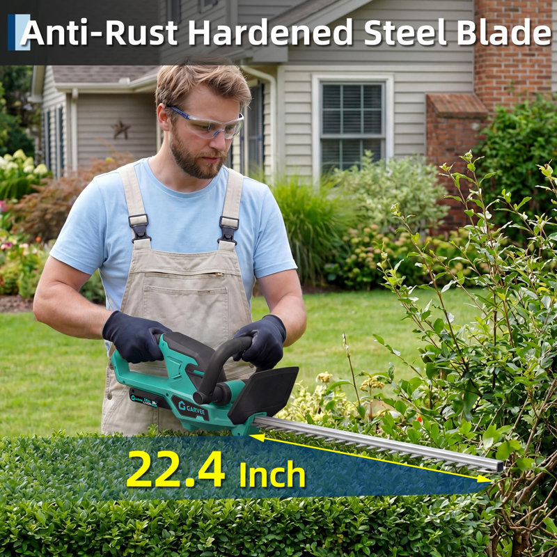 Taille-haie de 22 pouces sans fil - 20V 2 * 2.0Ah avec piles et chargeur, taille-haies électrique à main / coupe-herbe, taille-haie léger et compact pour jardin, pelouse