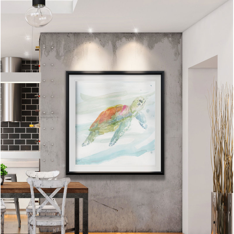 " Turtle Tropics I ", 28" H x 28" W x 2" D, Black Framed