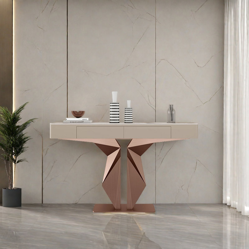 Console Modern Minimalist Luxury Art, Or rose, H 33,46 po x l 59,06 po x P 13,78 po
