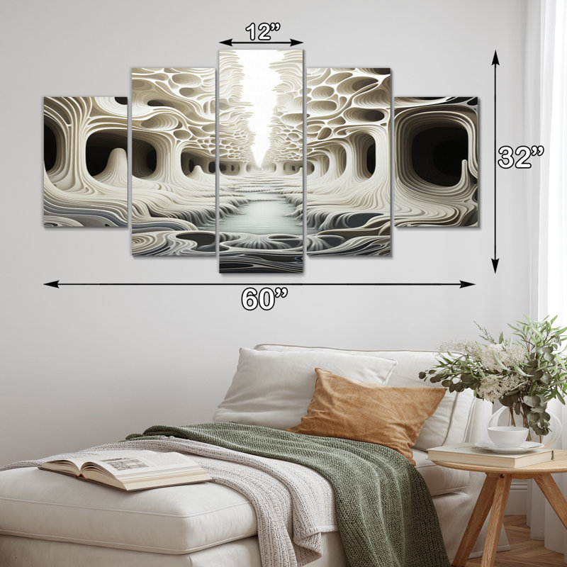 Noir et blanc Opt Art - Illusions monochromes I - Art mural moderne sur toile - 5 panneaux