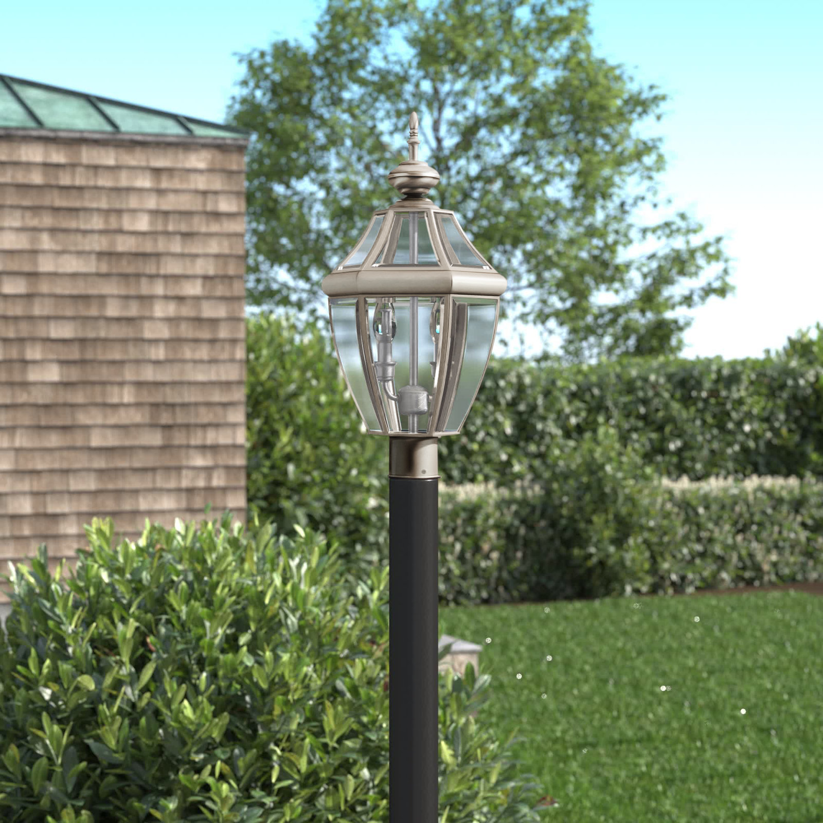 Eirini Beveled Metal Outdoor Lantern Head, Antique Brushed Nickel, No