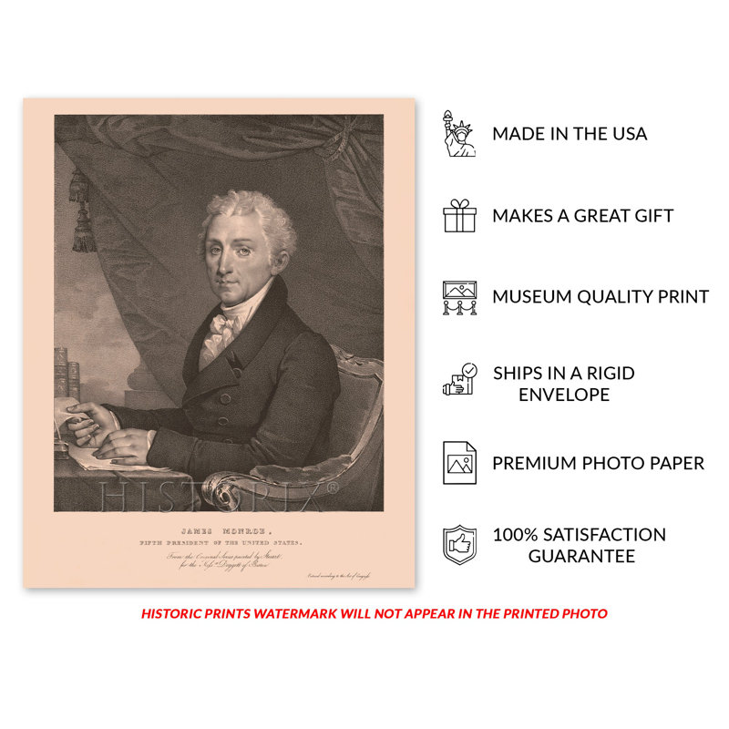 1828, président James Monroe, sur papier, L 16 po x H 20 po